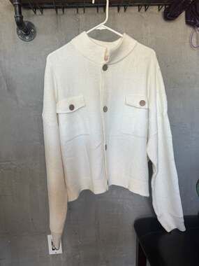 Kirundo Women's Button Front Knit Cardigan with Stand Collar and Chest Pockets